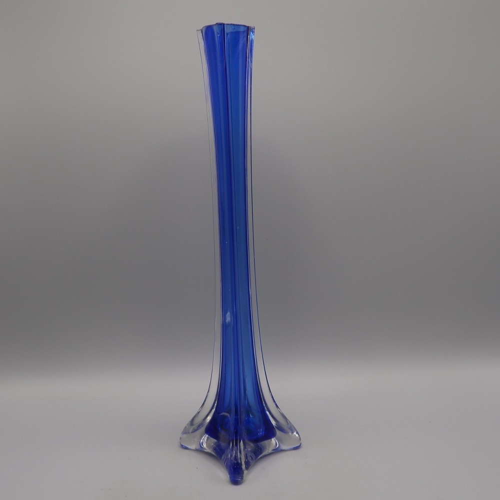 Cobalt Blue Eiffel Tower Bud‎ Vase 12" Tall Cobalt Clear Skinny